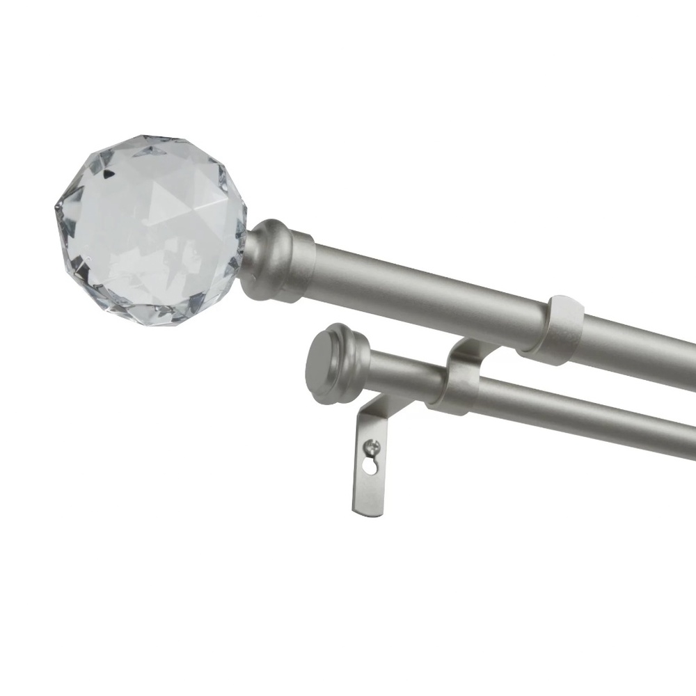 Double Curtain Rod with Faux Crystal Finials